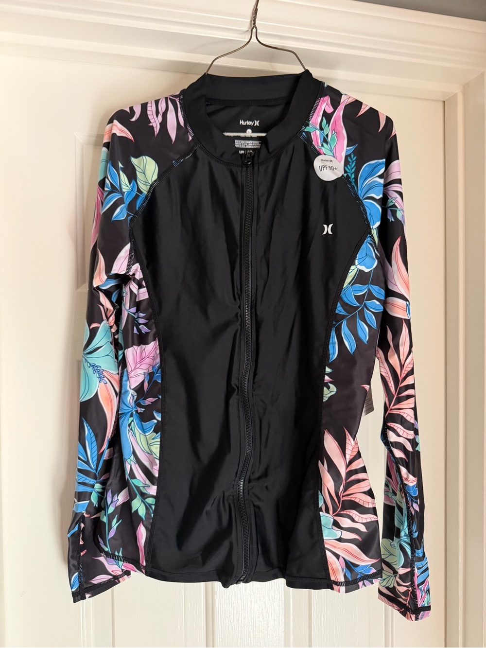 Hurley Black Rash Guard Jacket with Multicolor Floral Sleeves